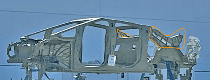 Tesla Cybertruck Cybertruck frame / casting / chassis / body structure in plain sight outside Giga Texas 🧐 1697725354580