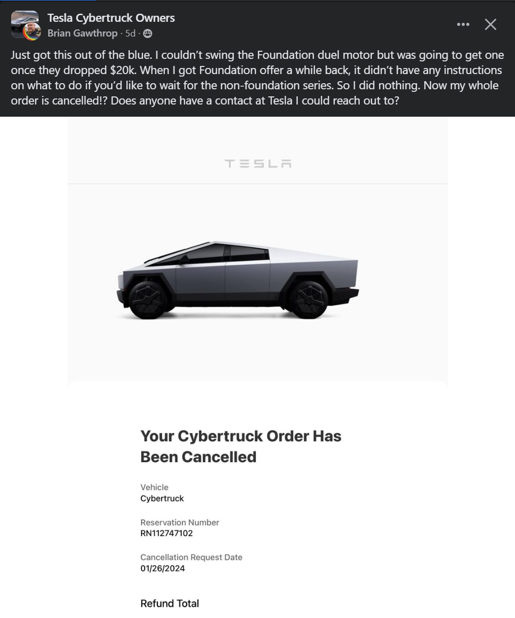 Tesla Cybertruck Update: Selling a Cybertruck reservation may have gotten this person's order invitation cancelled by Tesla 1706760942781