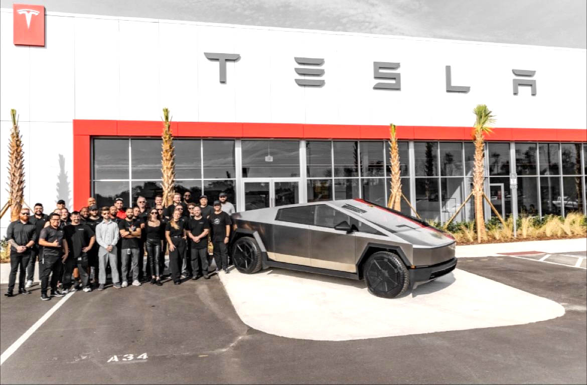 Tesla Cybertruck A Cybertruck appears at just-opened Clermont Florida Tesla Store / Service Center! cybertruck clermont tesla