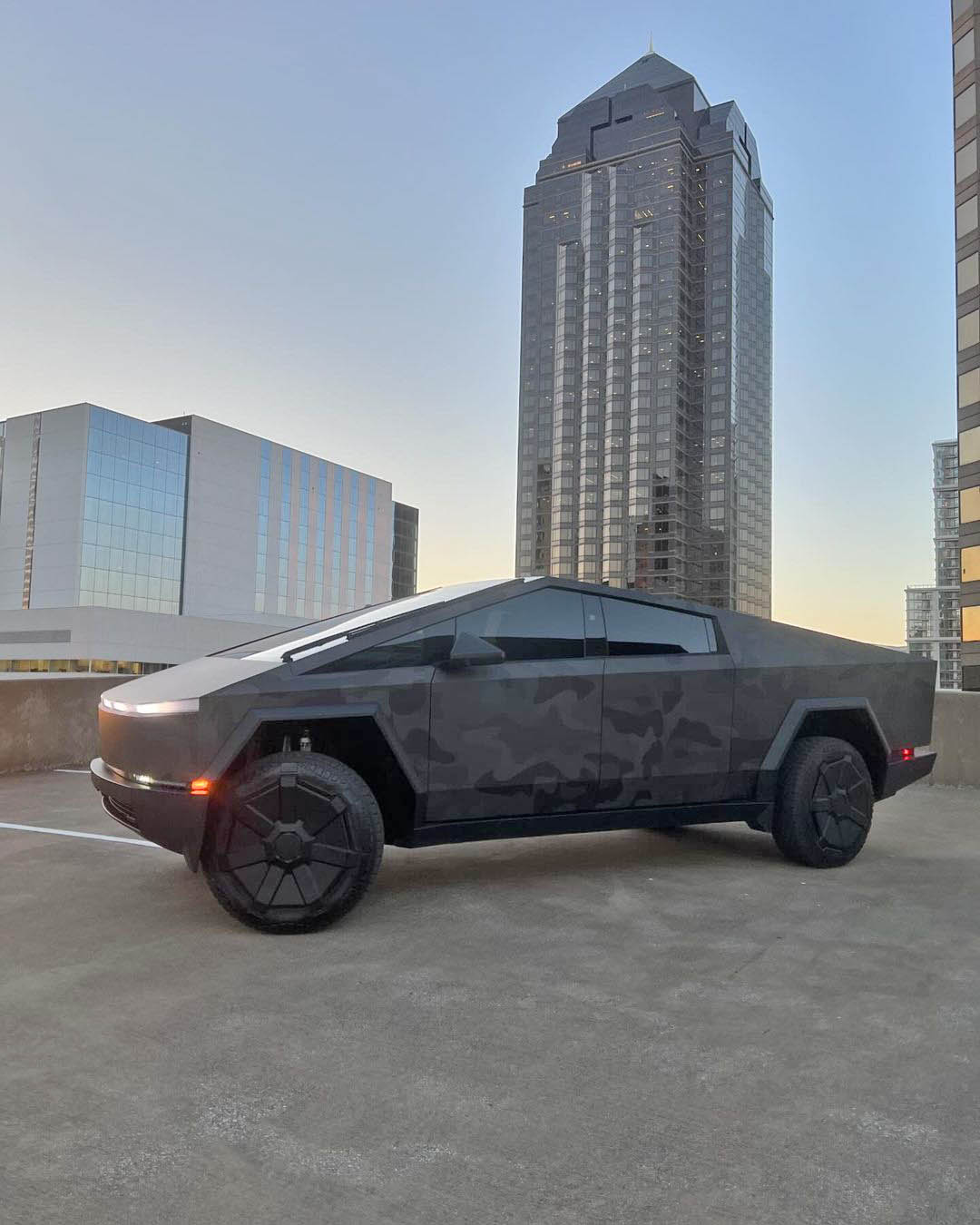 Dark Grey / Black Camo wrapped Cybertruck looks awesome | Tesla ...
