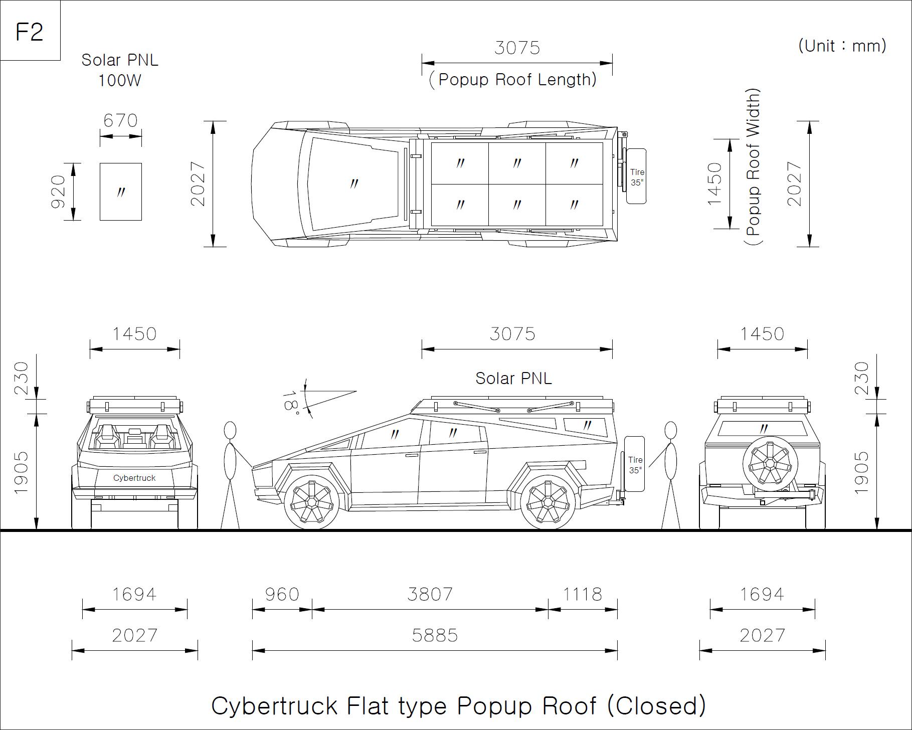 Tesla Cybertruck Cybertruck camper with spare tire carrier on tailgate F2