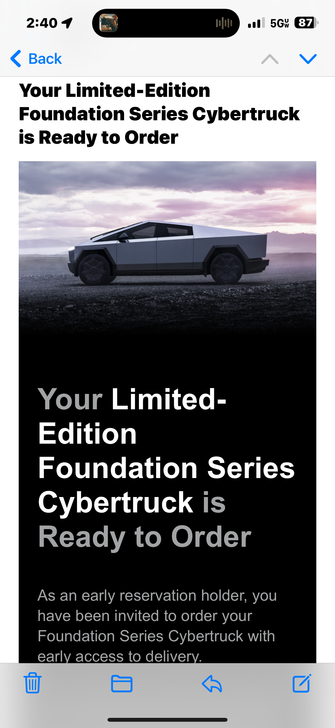 Tesla Cybertruck Just got the invite to order email (today 1/17), just happens to be my birthday too 😁 IMG_0594