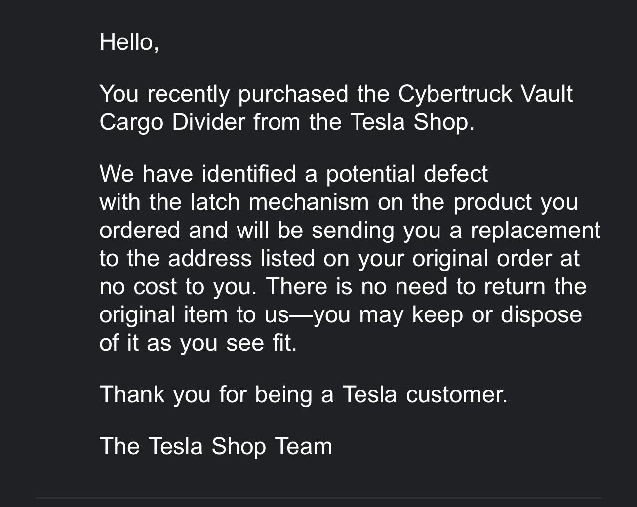 Tesla Cybertruck Replacement Vault Cargo Dividers being sent out. IMG_2138