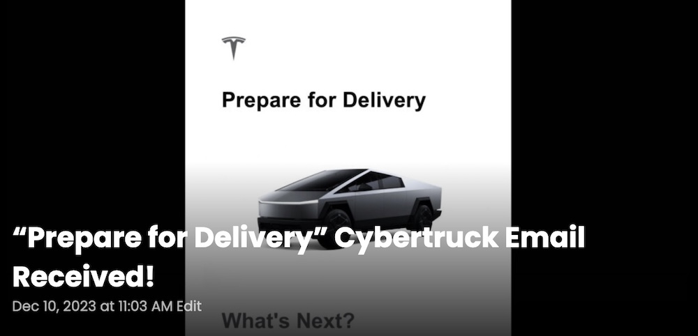 Tesla Cybertruck Couldn't stand the suspense so I called Tesla Screenshot 2023-12-10 at 12.51.03 PM