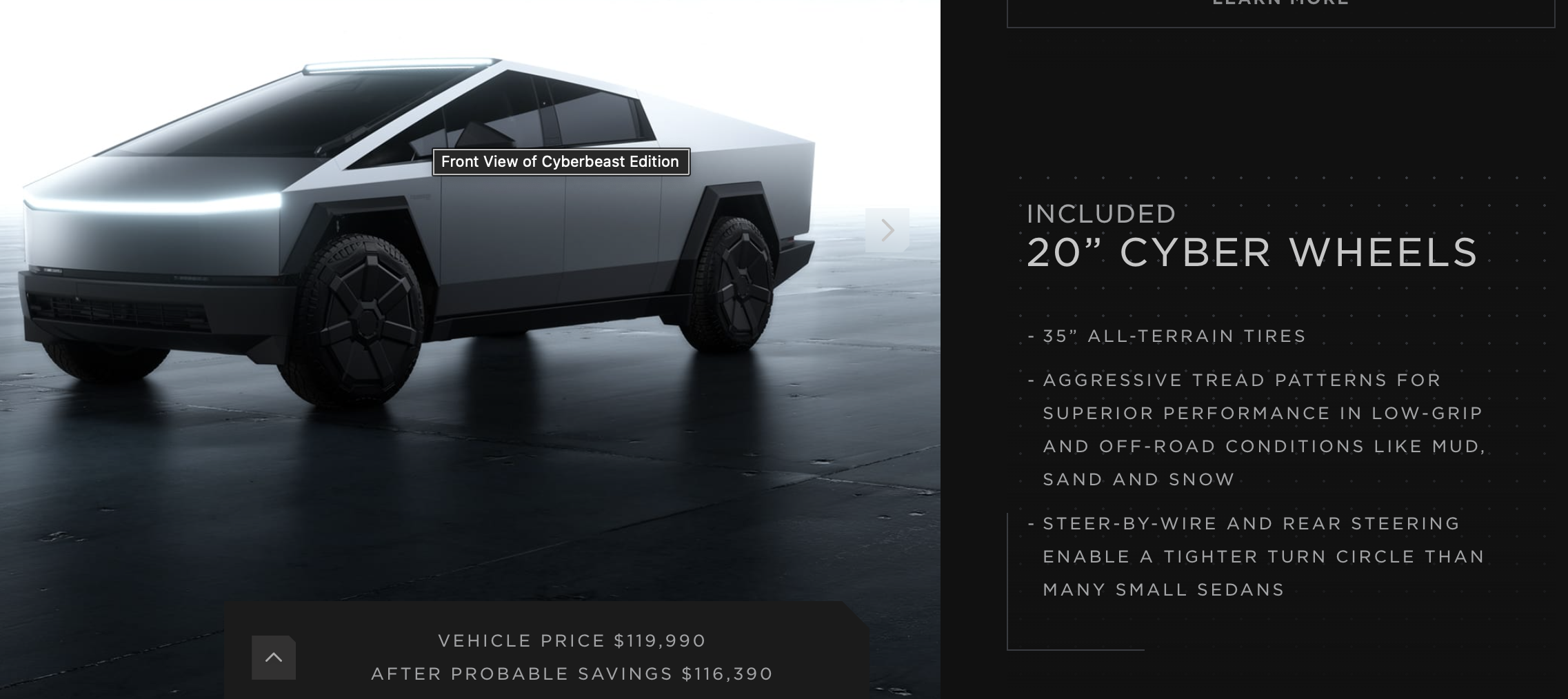 Tesla Cybertruck AWD four-wheel steering on all trims / models? Screenshot 2023-12-23 at 22.33.21