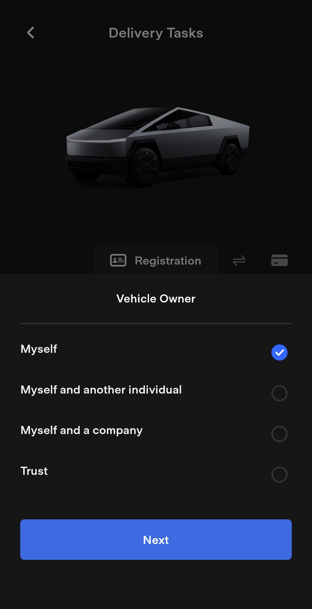 Tesla Cybertruck App Screenshots: once you've placed your Cybertruck order (not reservation) Screenshot_20231219_144323_Tesla