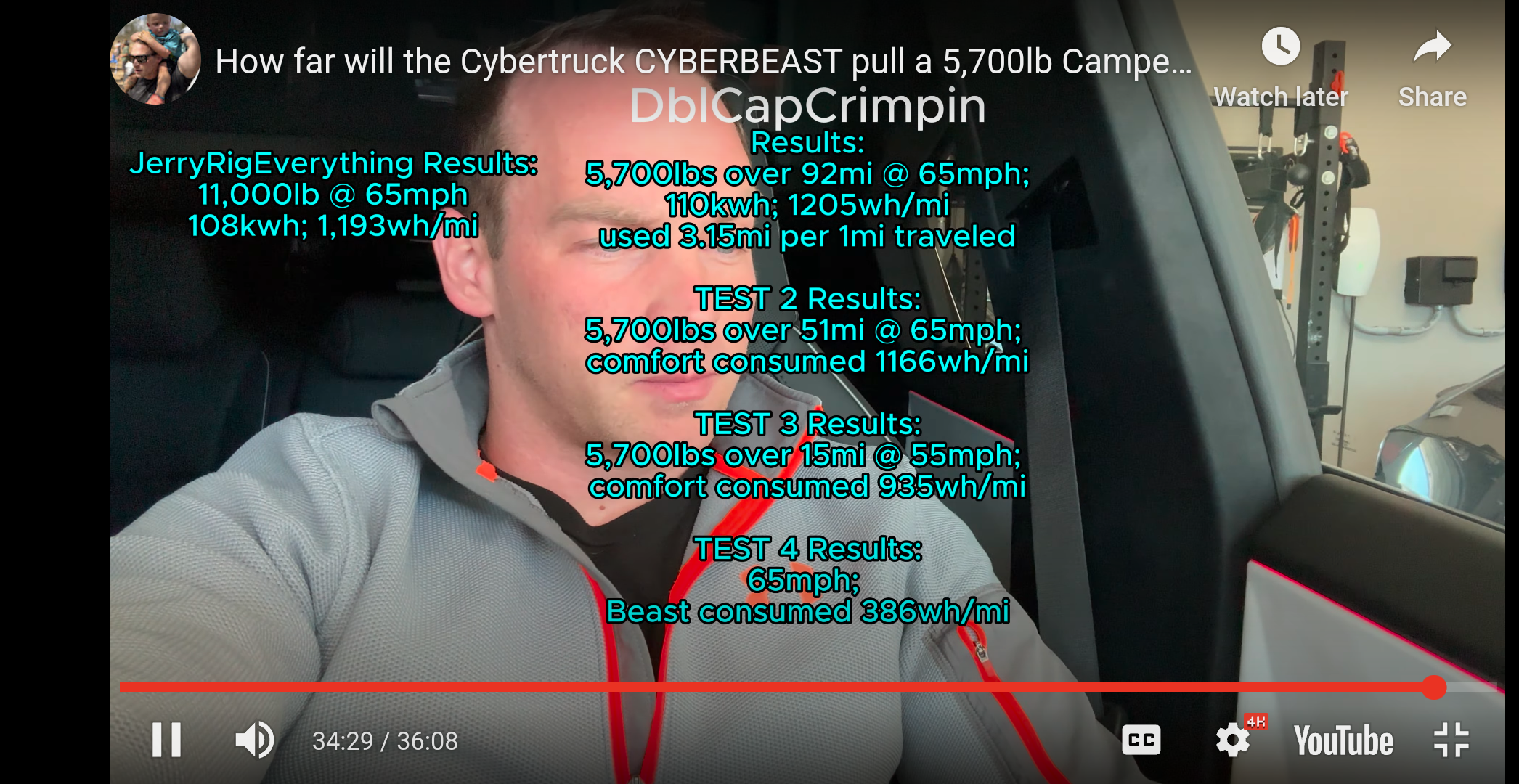Tesla Cybertruck Towing 5700 lbs medium sized camper results w/ Cyberbeast Cybertruck Screenshot_20240122-090129