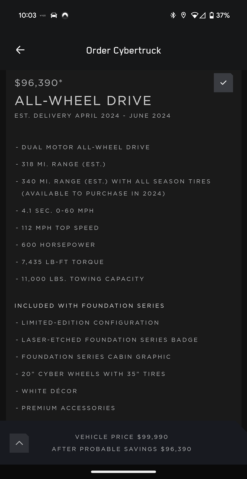 Tesla Cybertruck Tesla updated delivery timelines on CT page Screenshot_20240404-220304