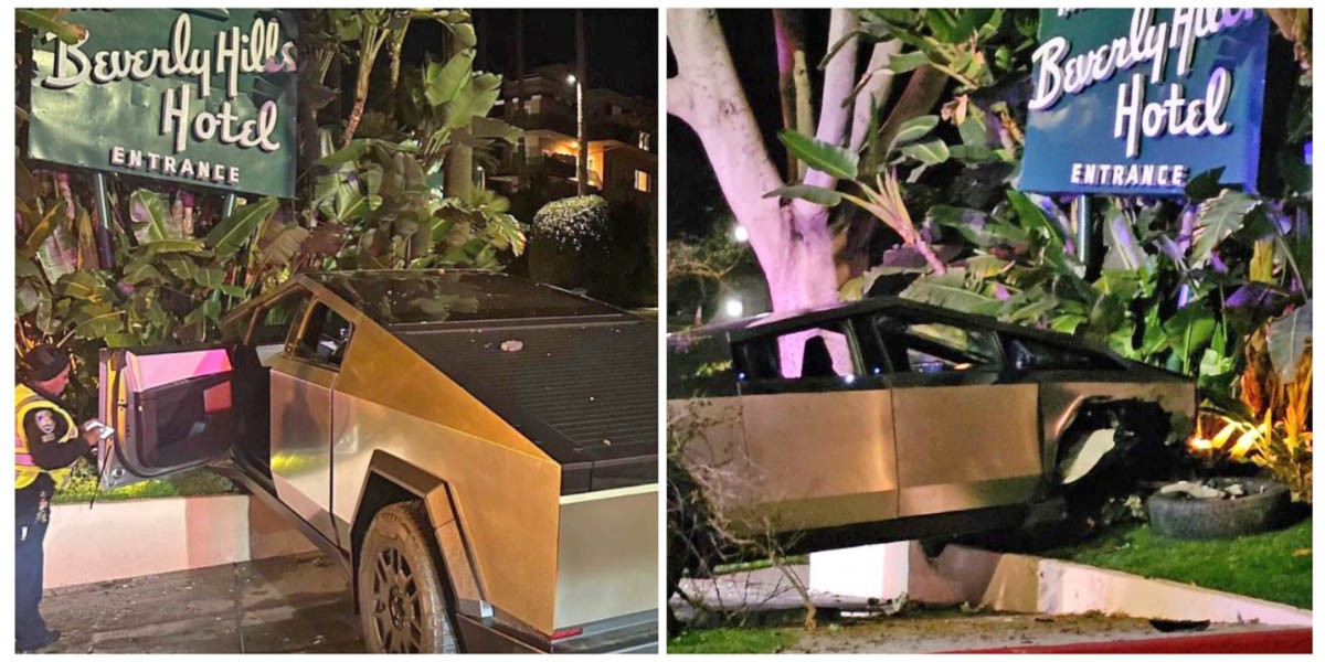Tesla Cybertruck [Update: NOT VALET]  owner crashes Cybertruck at Beverly Hills Hotel 🤦🏻‍♂️ tesla-cybertruck-valet-crash