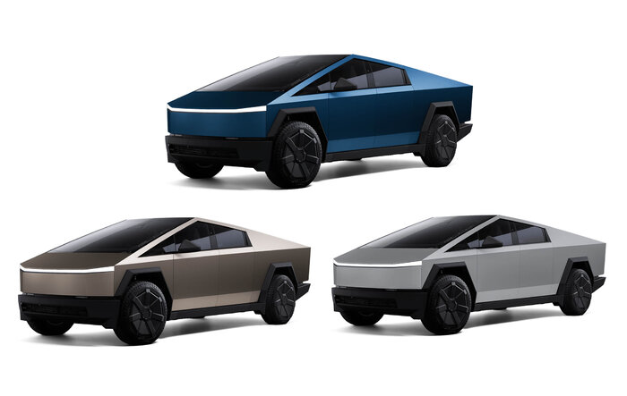 New Cybertruck official wrap colors: Satin Abyss Blue, Satin Rose Gold, Slip Grey