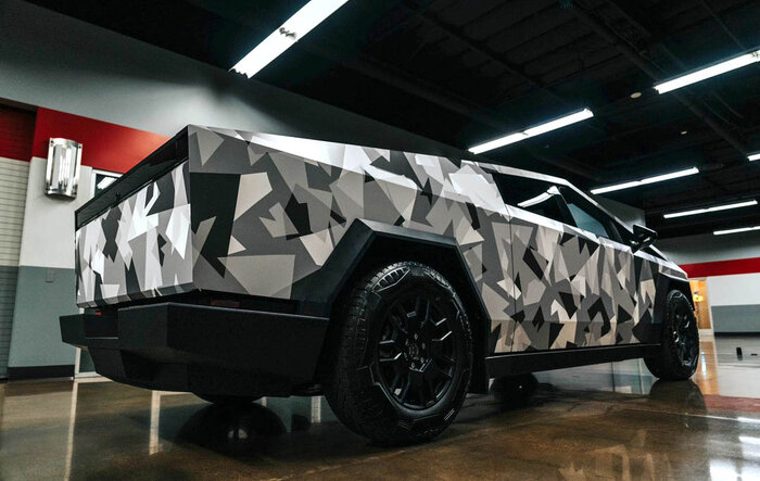 Shattered snow camouflage Cybertruck wrap