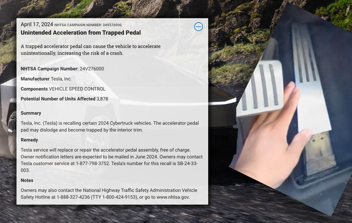 Official NHTSA Accelerator Pedal Recall Notice - "Unintended Acceleration from Trapped Pedal" -- All 3,878 shipped Cybertrucks recalled