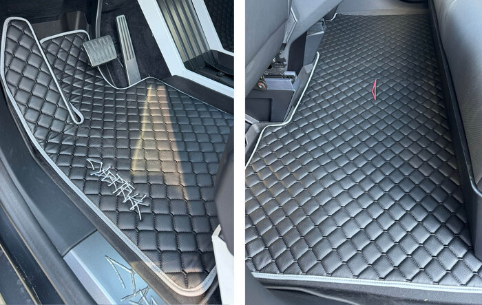 Leather Car Floor Mats in Diamond / Color Options for Cybertruck -- by Premium-CarCover
