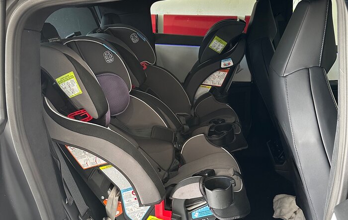 Fit 3 child car seats in the Cybertruck - installed photo
