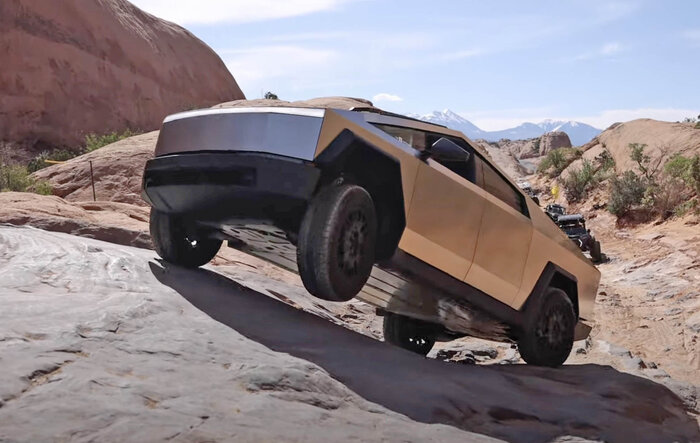 Cybertruck offroading test @ Moab after Off-Road Mode Software Update / Locking Diffs (on Software 2024.14.3) -- by TFL