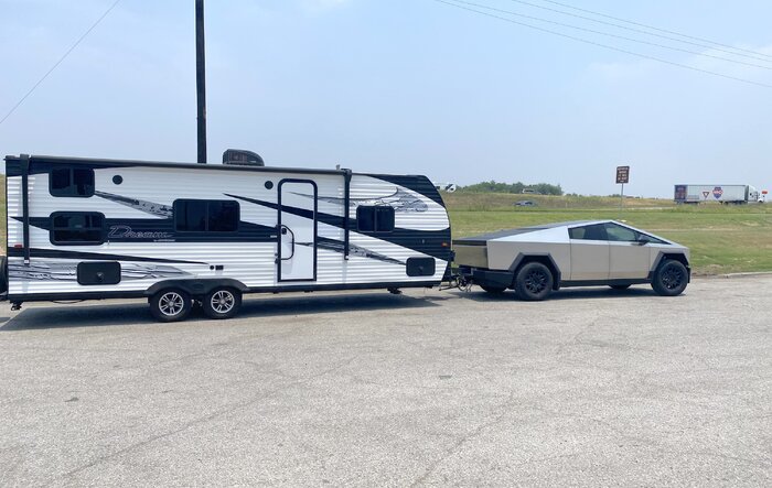 Towing 28’ 7” RV trailer from San Antonio to Port Aransas and back.