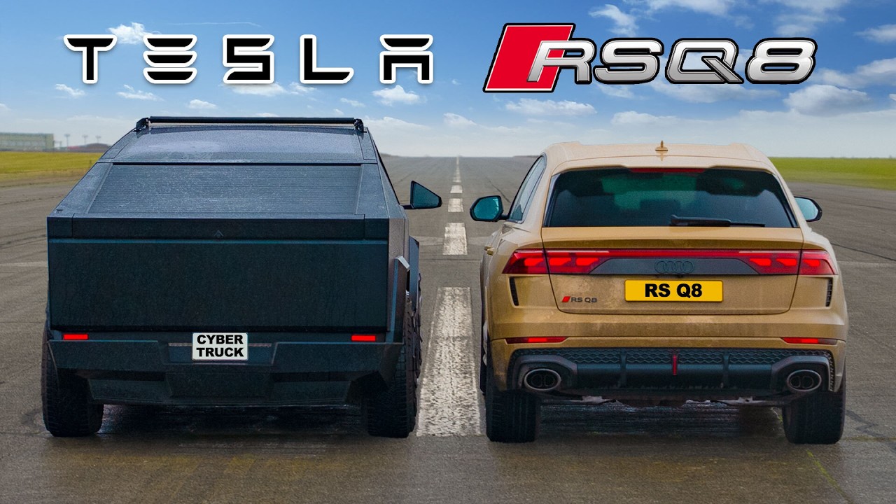 Drag Race Cyberbeast V Audi Rsq8 And Rs7 Carwow Tesla Cybertruck